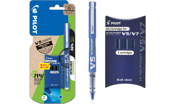 Pilot V5 Hi-Tecpoint Cartridge System Rollerball Pen with 3 Refills Blue