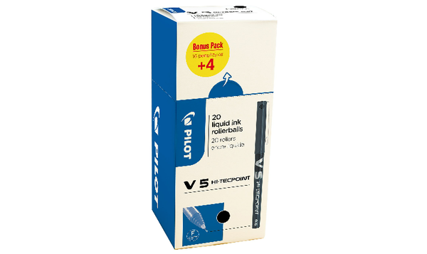 Pilot V5 Hi-Tecpoint Rollerball Pen Box of 20 Black