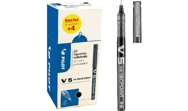 Pilot V5 Hi-Tecpoint Rollerball Pen Box of 20 Black
