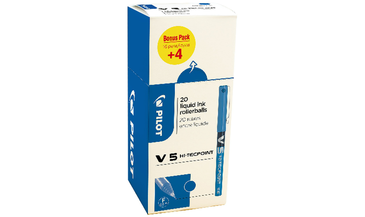 Pilot V5 Hi-Tecpoint Rollerball Pen Box of 20 Blue