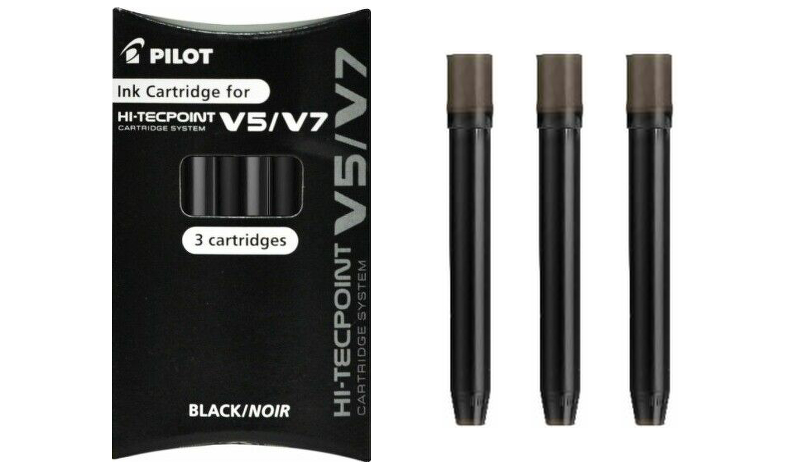 Pilot V5 Cartridge System Liquid Ink Rollerball, 0.5 mm Tip Single Pen with  3 Free Refills - Black
