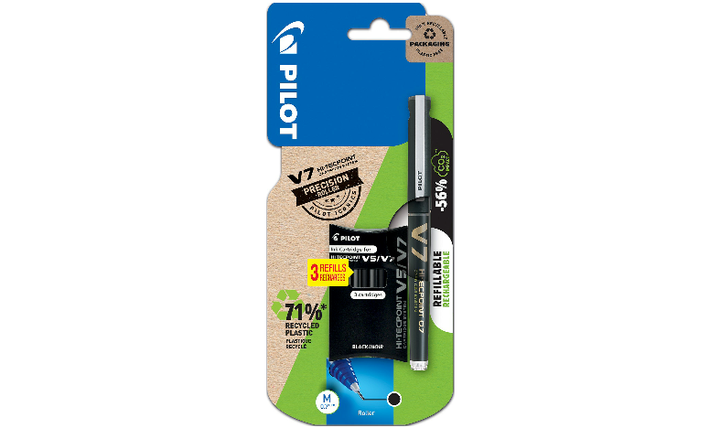 Pilot V7 Hi-Tecpoint Cartridge System Rollerball Pen with 3 Refills Black