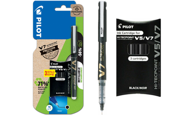 Pilot V7 Hi-Tecpoint Cartridge System Rollerball Pen with 3 Refills Black