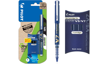 Pilot V7 Hi-Tecpoint Cartridge System Rollerball Pen with 3 Refills Blue