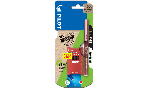 Pilot V7 Hi-Tecpoint Cartridge System Rollerball Pen with 3 Refills Red