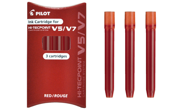 Pilot V7 Hi-Tecpoint Cartridge System Rollerball Pen with 3 Refills Red