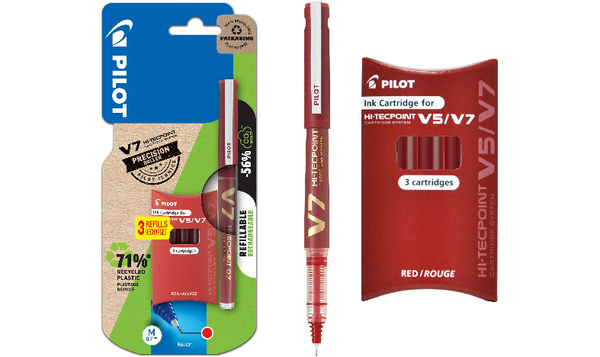 Pilot V7 Hi-Tecpoint Cartridge System Rollerball Pen with 3 Refills Red