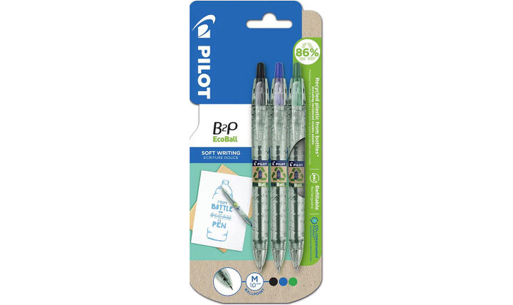 Pilot BegreeN B2P Ecoball Ballpoint Pen Medium Triple Pack (Black, Blue, Green)
