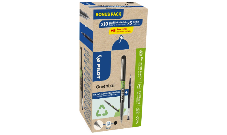 Pilot BegreeN Greenball Rollerball Pen BLGRB7 Black Box of 20 (10 Pens + 10 Refills)