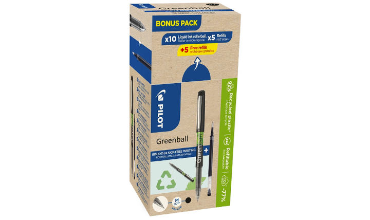 Pilot BegreeN Greenball Rollerball Pen BLGRB7 Black Box of 20 (10 Pens + 10 Refills)