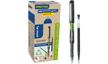 Pilot BegreeN Greenball Rollerball Pen BLGRB7 Black Box of 20 (10 Pens + 10 Refills)