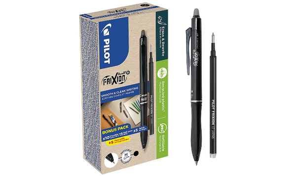 Pilot FriXion Ball Plus Rollerball Pen - Greenpack Box of 20 Black (10 Pens + 10 Refills)
