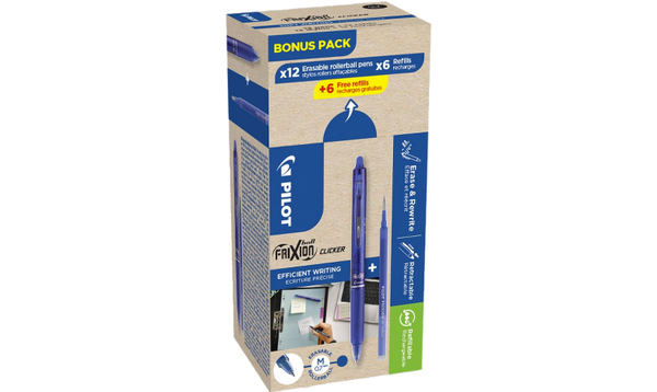 Pilot FriXion Clicker 07 Erasable Rollerball Pen Blue Box of 24 Blue (12 Pens + 12 Refills)