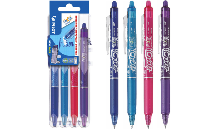 Pilot FriXion Clicker Erasable Rollerball Pen 07 Medium 4 Piece &