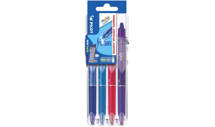 Pilot FriXion Clicker Erasable Rollerball Pen 07 Medium 4 Piece &