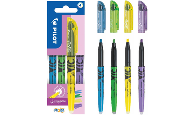 Pilot FriXion Light Erasable Highlighter Pen Wallet of 4 (Blue, Green, Yellow, Violet)