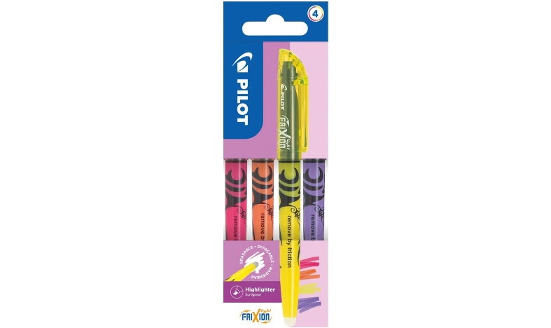 Pilot FriXion Light Erasable Highlighter Pen Wallet of 4 (Pink, Orange, Yellow, Violet)