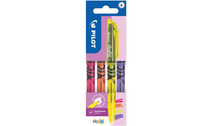 Pilot FriXion Light Erasable Highlighter Pen Wallet of 4 (Pink, Orange, Yellow, Violet)