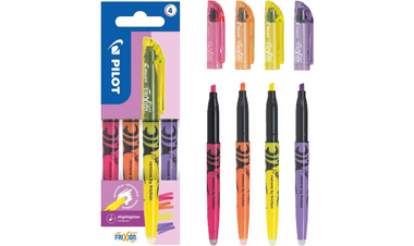 Pilot FriXion Light Erasable Highlighter Pen Wallet of 4 (Pink, Orange, Yellow, Violet)