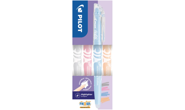 Pilot FriXion Light Natural Erasable Highlighter Pen Wallet of 4 (Grey, Coral Pink, Sky Blue, Pale Orange)