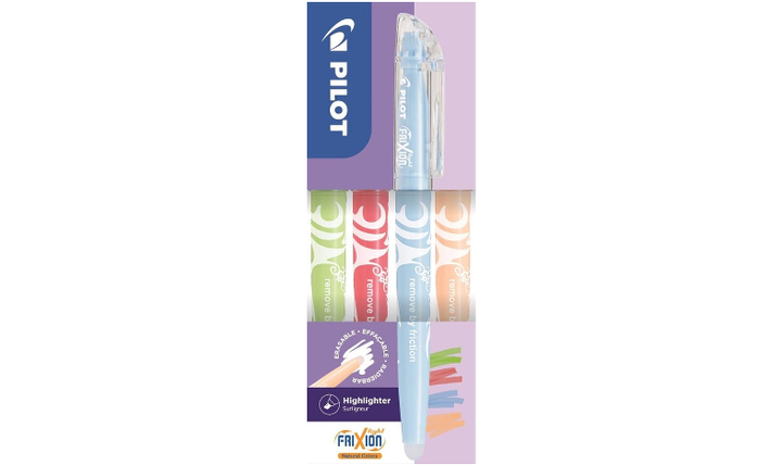 Pilot FriXion Light Natural Erasable Highlighter Pen Wallet of 4 (Light Green, Red, Sky Blue, Pale Orange)