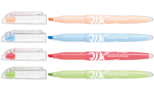 Pilot FriXion Light Natural Erasable Highlighter Pen Wallet of 4 (Light Green, Red, Sky Blue, Pale Orange)