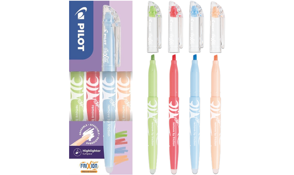 Pilot FriXion Light Natural Erasable Highlighter Pen Wallet of 4 (Light Green, Red, Sky Blue, Pale Orange)