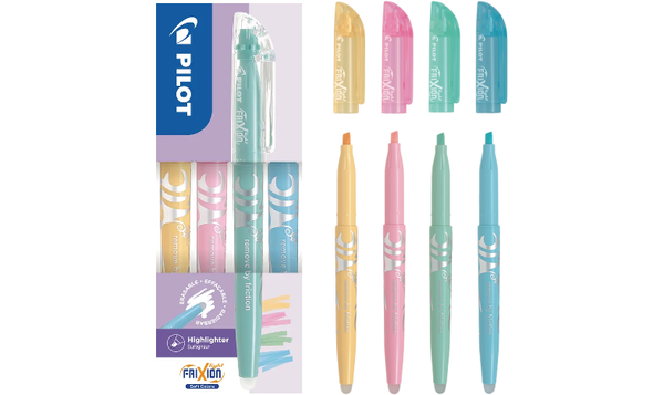 Pilot FriXion Light Soft Erasable Highlighter Wallet of 4 (Pastel Orange, Pastel Pink, Pastel Green, Pastel Blue)