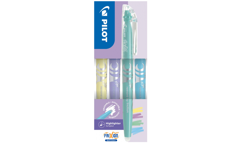 Pilot FriXion Light Soft Erasable Highlighter Wallet of 4 (Pastel Yellow, Pastel Violet, Pastel Green, Pastel Blue)