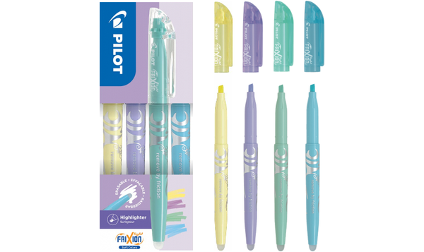 Pilot FriXion Light Soft Erasable Highlighter Wallet of 4 (Pastel Yellow, Pastel Violet, Pastel Green, Pastel Blue)