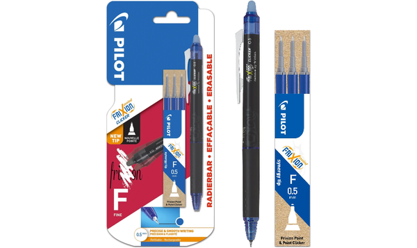 Pilot FriXion Point Clicker Erasable Rollerball Pen Blue + 3 Pilot FriXion Refills