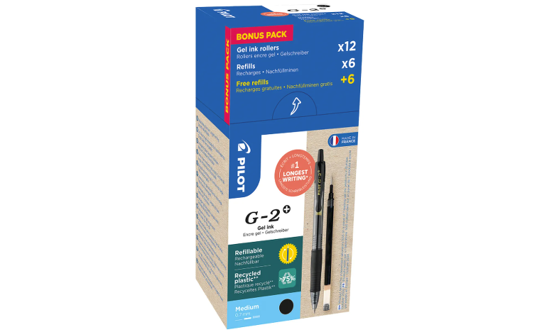 Pilot G2 Plus BegreeN 0.7 Gel Rollerball Pen Black Box of 24 (12 Pens + 12 Refills)