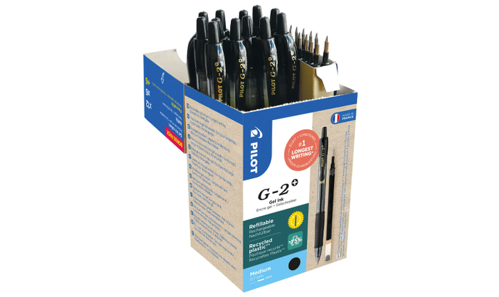 Pilot G2 Plus BegreeN 0.7 Gel Rollerball Pen Black Box of 24 (12 Pens + 12 Refills)
