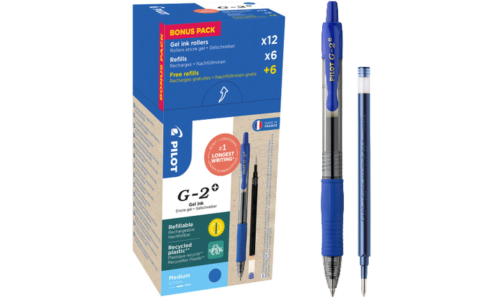 Pilot G2 Plus BegreeN 0.7 Gel Rollerball Pen Blue Box of 24 (12 Pens + 12 Refills)
