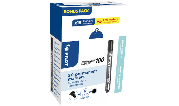 Pilot Permanent Marker 100 Bullet Tip Black Box of 20