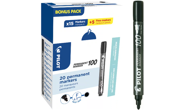 Pilot Permanent Marker 100 Bullet Tip Black Box of 20
