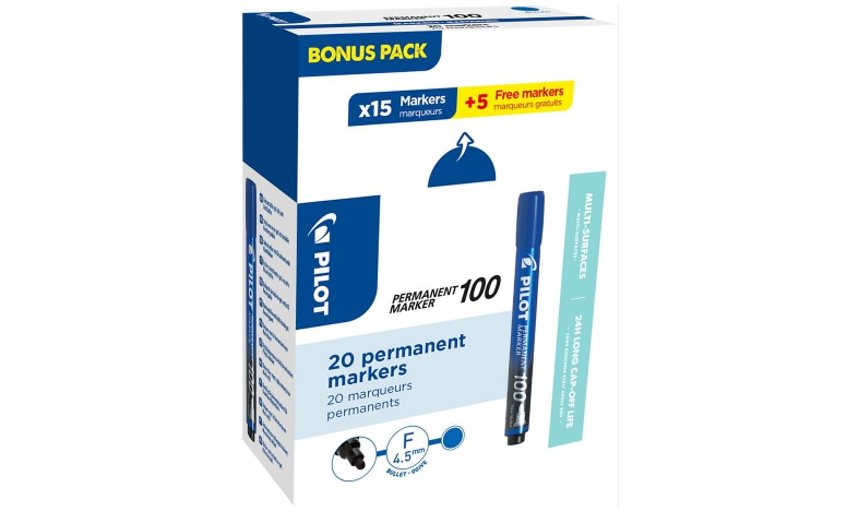 Pilot Permanent Marker 100 Bullet Tip Blue Box of 20