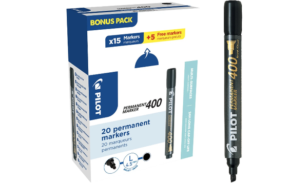 Pilot Permanent Marker 400 Chisel Tip Black Box of 20