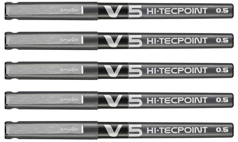 Pilot V5 Hi-Tecpoint Rollerball Pen Black Pack of 5