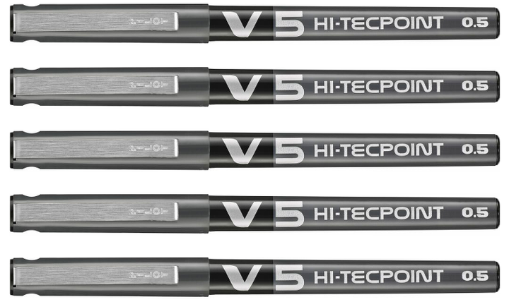 Pilot V5 Hi-Tecpoint Rollerball Pen Black Pack of 5