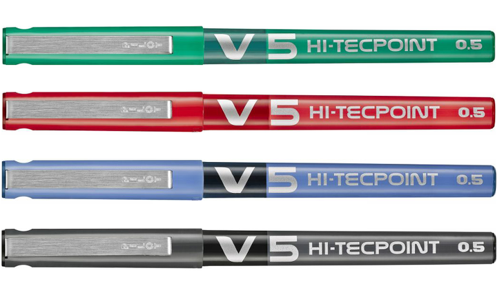 Pilot V5 Hi-Tecpoint Rollerball Pen Set of 4 (Black, Blue, Red, Green)