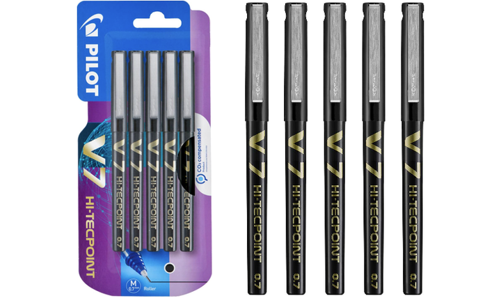 Pilot V7 Hi-Tecpoint Rollerball Pen Black Pack of 5