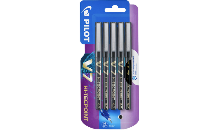 Pilot V7 Hi-Tecpoint Rollerball Pen Black Pack of 5