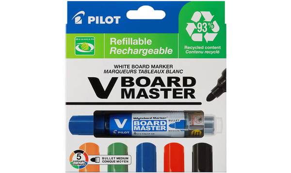 Pilot V Board Master Bullet Tip Whiteboard Marker Wallet of 5