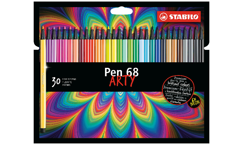 STABILO Premium Fibre-Tip Pen Pen 68 brush ARTY - Tin of 30 - Assorted  Colours