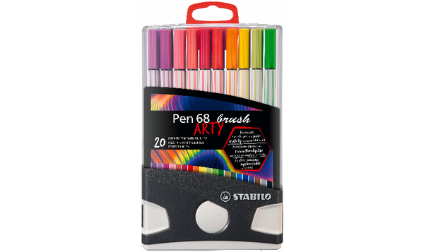Premium Fibre-Tip Pen with Brush Tip - STABILO Pen 68 brush - ARTY - ColorParade - Pack of 20 - Assorted Colours