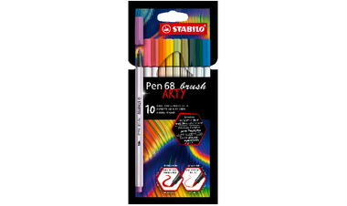 Premium Fibre-Tip Pen with Brush Tip - STABILO Pen 68 brush - ARTY - Pack of 10 - Assorted Colours