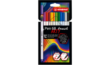 Premium Fibre-Tip Pen with Brush Tip - STABILO Pen 68 brush - ARTY - Pack of 12 - Assorted Colours