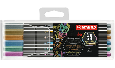 Premium Metallic Fibre-Tip Pen - STABILO Pen 68 metallic - Pack of 6 - Assorted Colours