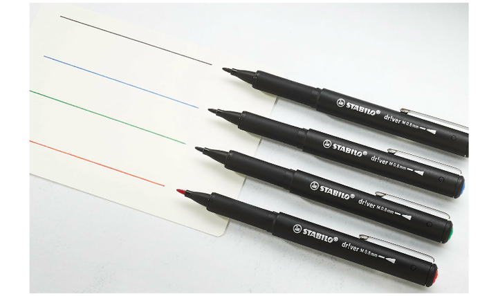 Premium Felt-Tip Pen - STABILO dr!ver - Medium - Pack of 4 - Black, Blue, Green, Red